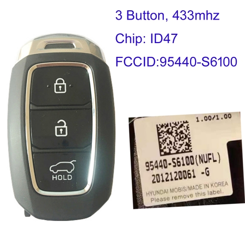 MK140194 3 Button 433MHz Smart Key for H-yundai Car Key Fob 95440-S6100 IX35 With ID47 Chip Remote Keyless Go