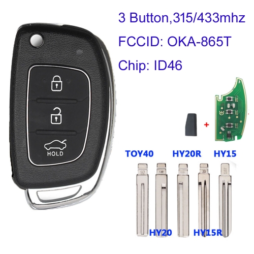 MK140203 3 Button 315/433Mhz Flip Key for H-yundai Elantra 2014 2015 2016 OKA-865T ID46 Chip Auto Car Key Fob