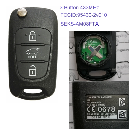 MK140032 3 Button 433MHz Remote Control Flip Key for H-yundai Veloster Car Key Fob Remote 95430-2v010 95430-A5100 SEKS-AM08FTx With 4D60 Chip