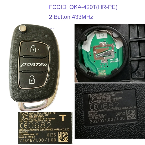 MK140060 2 Button 433MHz Remote Control Flip Folding Key for H-yundai Porter Car Key Fob OKA-420T(HR-PE)