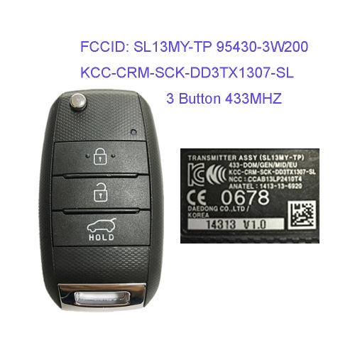 MK130041 3 Button 433MHZ Folding Flip Remote Key Fob for Kia Sportage 2013-2015 Car Key Fob SL13MY-TP 95430-3W200 PCF7936
