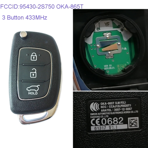 MK140041 3 Button 433MHz Remote Control Flip Folding Key for H-yundai IX35 Car Key Fob 95430-2S750 OKA-865T