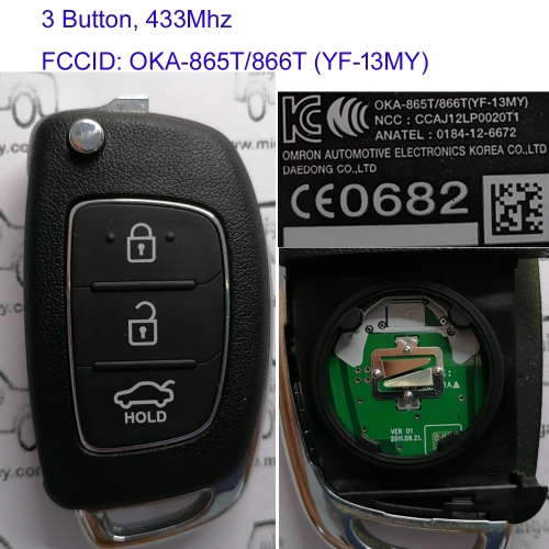MK140217 3 Button 433MHz Remote Control Flip Folding Key for H-yundai Santafe Car Key Fob 95430-C7600/ RKE-4F08/ 95430-2S750 OKA-865T/866T (YF-13MY)