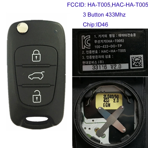 MK140222 3 Button 433MHz Remote Control Flip Folding Key for H-yundai Car Key Fob HA-T005,HAC-HA-T005 ID46 Chip
