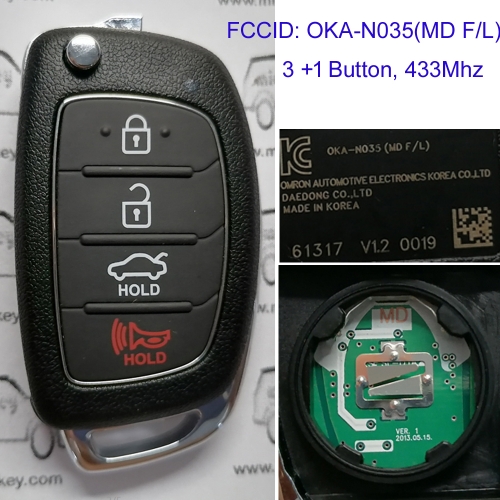 MK140230 3+1 Button 433MHz Remote Control Flip Folding Key for H-yundai Elantra / avante 2014-2015 Car Key Fob OKA-N035(MD F/L)