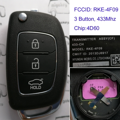 MK140214 3 Button 433MHz Remote Control Flip Folding Key for H-yundai Car Key Fob RKE-4F09 4D60 Chip