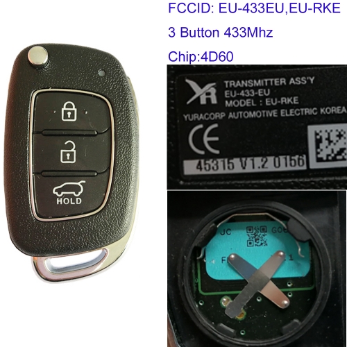 MK140219 3 Button 433MHz Remote Control Flip Folding Key for H-yundai Santa Fe Car Key Fob EU-433EU,EU-RKE 4D60 Chip