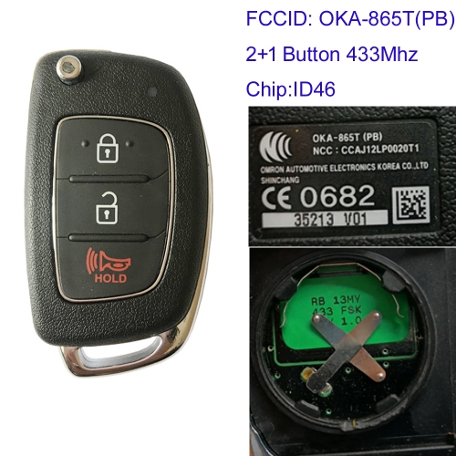 MK140220 2+1 Button 433MHz Remote Control Flip Folding Key for H-yundai Car Key Fob OKA-865T(PB) ID46 Chip
