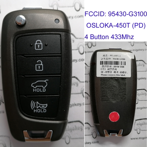 MK140227 4 Button 433MHz Remote Control Flip Folding Key for H-yundai Elantra GT 2017 - 20200 Car Key Fob 95430-G3100 OSLOKA-450T (PD)