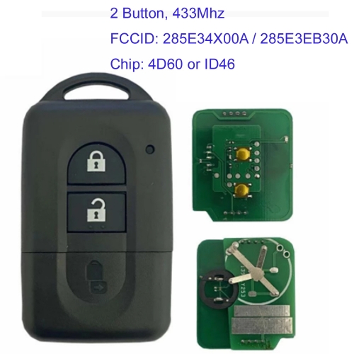 MK210141 2 Button Smart Key 285E34X00A / 285E3EB30A 4D60 ID46 Chip 285E3AX605 / 285E3BC00A for N-issan Dualis Juke Navara Micra Xtrail Qashqai Duke Ke