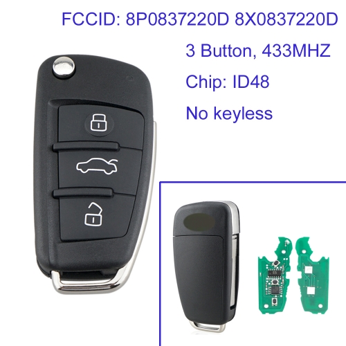 MK090097 3 Buttons Remote Car Key for Audi A3 S3 A4 S4 TT 2005-2013 8P0837220D 8X0837220D ID48 Chip