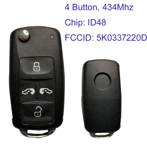 MK120144 4 Buttons 434Mhz ID48 Flip Key Fob For VW Sharan Multivan Caravelle T5 Car Key Remote Control 5K0337202AD