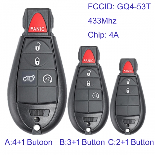 MK300084 4+1/ 3+1/ 2+1 Button 433mhz Smart Key for Jeep Cherokee 2014 2015 2015 2017 2018 2019 68105083 AC AD AE AF AG FCC: GQ4-53T 4A Chip