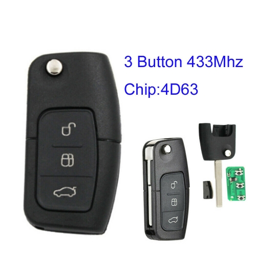 MK160151 3 Button 433mhz Flip Key with 4D63 chip For FORD Focus Mondeo Fiesta C max Kuga Galaxy HU101 Blade