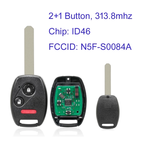 MK180215  2+1 Button 313.8mhz Head Key for Honda CRV Fit Accord CR-Z Civic O-dyssey PCF7961 Chip N5F-S0084A