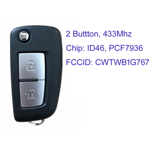 MK210031 Original 433MHZ 2 Button Flip Key For N-ISSAN X-TRAIL JUKE QASHQAI CWTWB1G767 Auto Key Fob id46/PCF7936