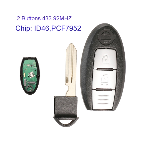 MK210042 2 Button 433.92mhz Smart Key for N-issan CUBE JUKE LEAF MICRA NAVARA NOTE Tiida 2009-2017 With ID46 Chip