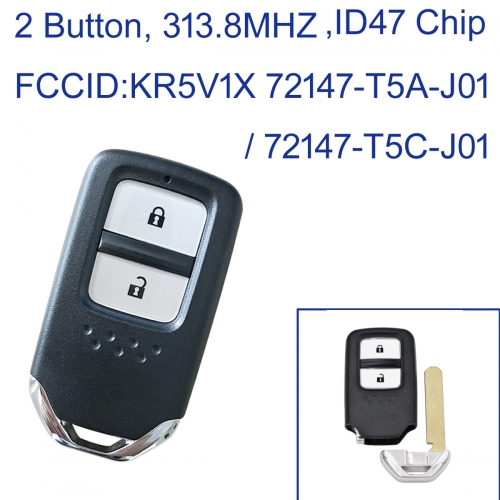 MK180213 2 Button Smart Remote Key 313.8Mhz ID47 Chip for Honda Fit City Jazz Shuttle Vezel FCC: KR5V1X 72147-T5A-J01 / 72147-T5C-J01 ID47 Chip