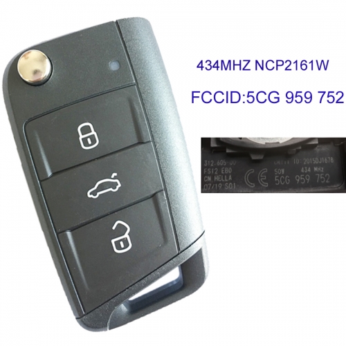 MK120151 Original 434MHZ 3 Button Remote Flip Key For VW Jetta HELLA 5CG 959 752 NCP2161W chip Remote Control Key