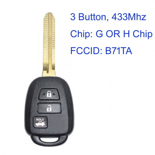 MK190349 3 Button Head Key Remote Control for T-oyota Yaris 2012-2014 RAV4 2014-2015 433MHz G Chip/ H Chip B71TA Car Key Fob