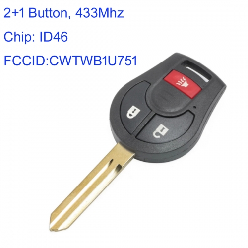 MK210151  2+1 Button 433mhz Head Remote Control for N-issan NV200 NV2500 NV350 Rogue Cubeil  Maxima Sentra CWTWB1U751 with PCF7936 Chip Remote Key