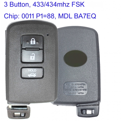 MK190351 3 Button 433/434MHz FSK Smart Key for T-oyota Auris Yaris H-ybrid RAV4 2012 -2018 0011 Board  Remote Keyless Go MDL BA7EQ