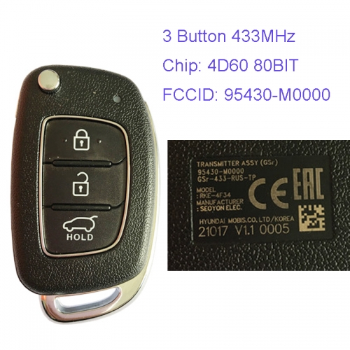 MK140065 3 Button 433MHz Remote Control Flip Key for H-yundai Creta 2016 Remote FCCID 95430-M0000 With 4D60 Chip