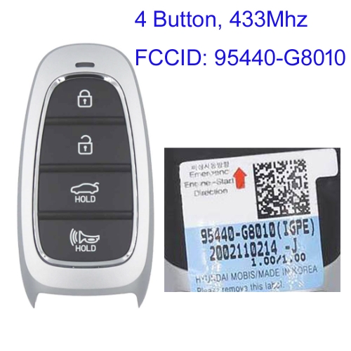 MK140298 4Buttons 433Mhz Smart Key For H-yundai Grandeur 2021-2021 95440-G80104X  95440-G8010 Smart Keyless Go Fob