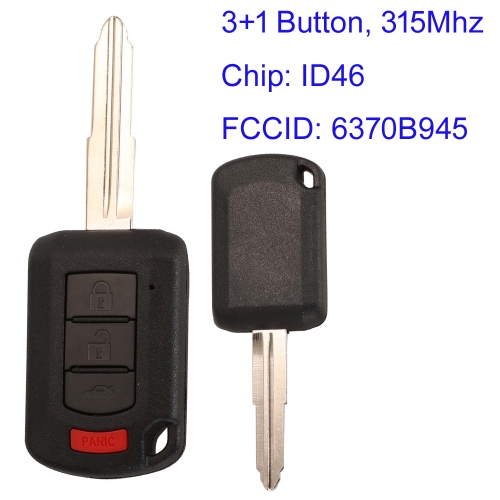 MK350049 3 +1 Buttons 315MHz Head Remote Key for M-itsubishi Lancer 2015 2016 2017 FCCID: P/N: 6370B945 with ID46 Chip Key Fob