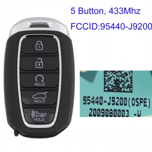 MK140289 5 Button 433MHz Smart Key for H-yundai Kona 2020 FCCID 95440-J9200 Remote Key Fob Keyless Go