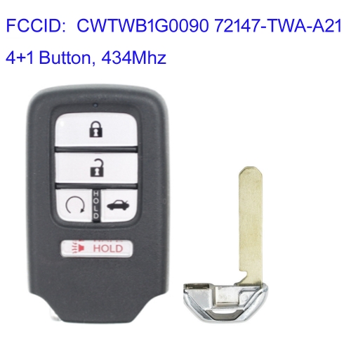 MK180209 Original 434MHz 4+1 Button Remote Control Smart Key for Honda Accord H-ybrid 2018-2021 FCCID:CWTWB1G0090, 72147-TWA-A21Keyless Go Driver 2