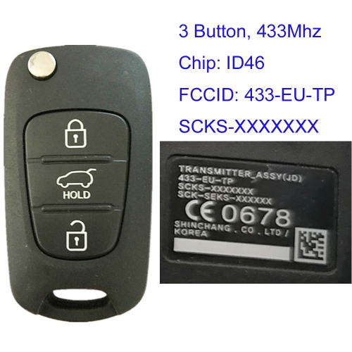 MK130198 3 Button 433MHZ Folding Flip Remote Key Fob for Kia Car Key Fob FCC ID:  433-EU-TP SCKS-XXXXXXX With ID46 Chip