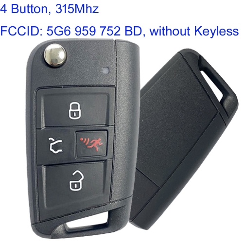 MK120115 4 Button 315mhz Remote Key for VW  2018 - 2020 Golf Gti Auto Car Key Fob 5G6 959 752 BD Without keyless Go