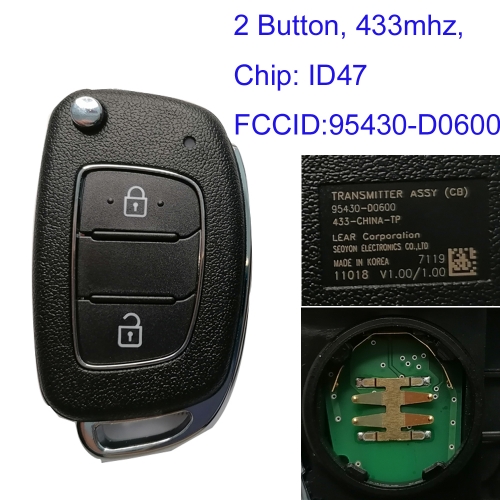 MK140248  2 Button 433MHz Remote Control Flip Key Chip for H-yundai Verna 2017 2018 Remote FCCID 95430-D0600