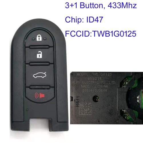 MK190387 3+1 Button 434mhz Smart Key for T-oyota TWB1G0125 Auto Car Key Fob with ID47 Chip CWTWB1G0125