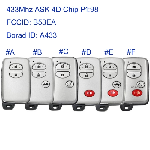 MK190414 2/3/2+1/3+1 Button 433MHz ASK Smart Key for T-oyota Land Cruiser 200 MDL 2007-2016 2009-2015 P1 98 4D Chip B53EA