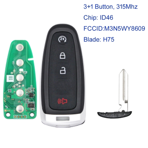 MK160131 3+1 Buttons 315Mhz Smart Key for Ford Explorer Edge Expedition Flex C-Max FCC:M3N5WY8609 H75/HU101 With ID46 Chip