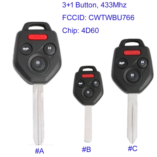 MK450032 3+1 Button 433Mhz Remote Key Fob for Subaru Outback Forester Impreza Tribeca CWTWBU766 With 4D60 Chip Blade #A /#B /#C