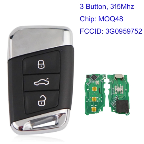 MK120161 3 Button 315Mhz Remote Key with MQB Chip Fit for  VW Passat Magotan B8 Skoda A7 Variant 2014-2020 Auto Fob 3G0959752