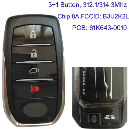 MK190430 Original 3+1 Button Smart Key 312.1/314.3mhz B3U2K2L H Chip for Fortuner Keyless Go Entry Car Key 61K643-0010