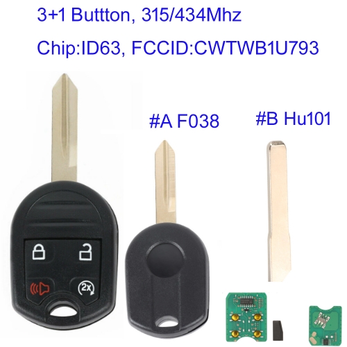 MK160172 3+1 Button 315mhz/434mhz Remote Key Control For  Ford Edge Escape Expedition Explorer Flex Fusion Mustan Taurus CWTWB1U793 ID63 Chip