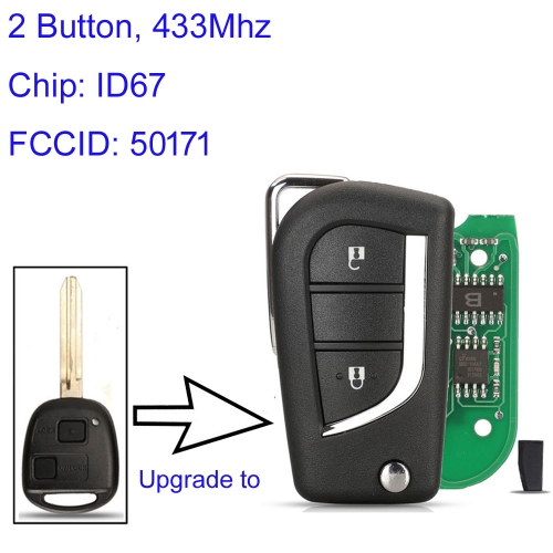 MK190450 433MHz Modified Flip 2 Buttons Remote Key Fob For T-oyota Prado 120 RAV4 Kluger FCC ID: 50171 ID67 Chip