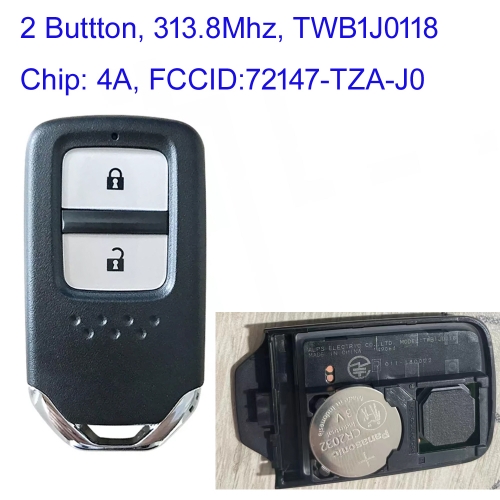 MK180262 2 Buttons Remote Smart Car key 4AChip 313.8Mhz FSK For Honda Vezel Fit XRV 2020 72147-TZA-J0 TWB1J0118 Keyless Go
