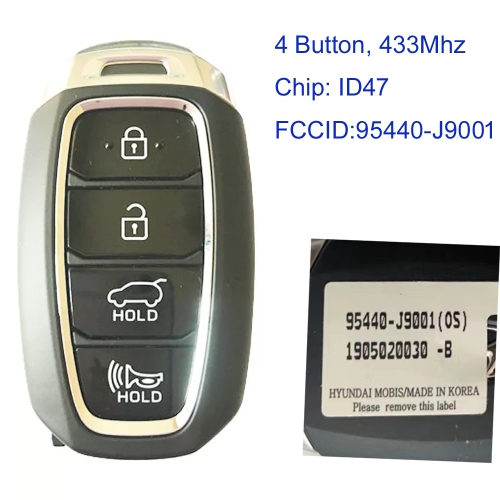 MK140176 4 Button 433MHz Smart Key for H-yundai Kona 2020  Car Key Fob  95440-J9001 Remote Keyless Go