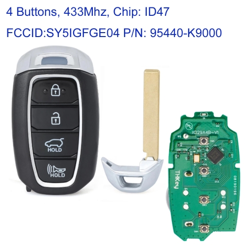 MK140370 4 Button 434MHz Smart Key for H-yundai  Veloster 2017 2018 2019 FCC: SY5IGFGE04 Car Key Fob with id47 Chip Keyless Go 95440-K9000