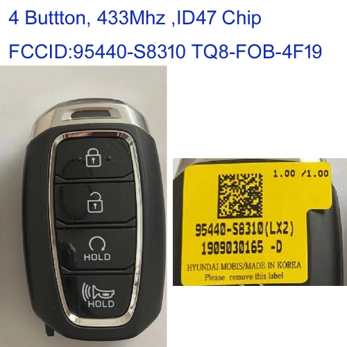 MK140177 4 Button 433MHz Smart Key for H-yundai Palisade 2020-2021 Car Key Fob 95440-S8310 TQ8-FOB-4F19 Remote Keyless Go With ID47 Chip