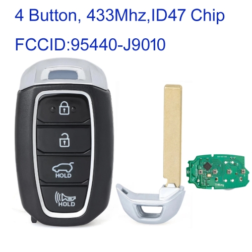 MK140379 4 Button 433MHz Smart Key for H-yundai  Kona 2018 2019 2020 Car Key Fob with id47 Chip TQ8-FOB-4F18 P/N: 95440-J9010
