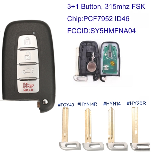 MK140149 3+1 Button 315MHz Remote Key for H-yundai Auto Car Key Fob SY5HMFNA04 ID46 95440-1M211/1M220, 95440-1U050/3M100/2V100/3Q000/2J850