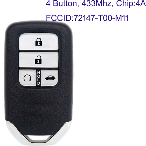 MK180268 4 Buttons Remote Smart Car key 4A Chip 433Mhz For Honda 2020 CITY Part Number: 72147-T00-M11 Auto Car Key Fob