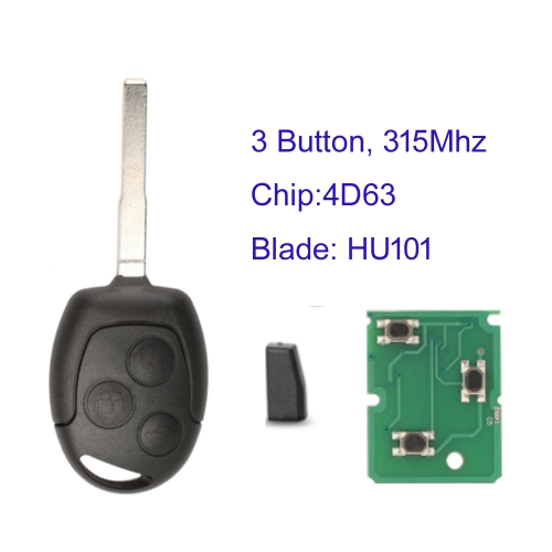 MK160177  Button 315Mhz Remote Key for Ford Transit 4D63 Chip Mondeo Focus Fusion Fiesta Galaxy Transit  Blade HU101